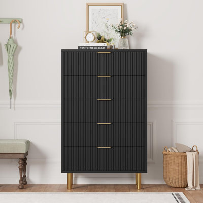 Modern 5 Drawer Wood Dresser Gold Handles Large Drawers
