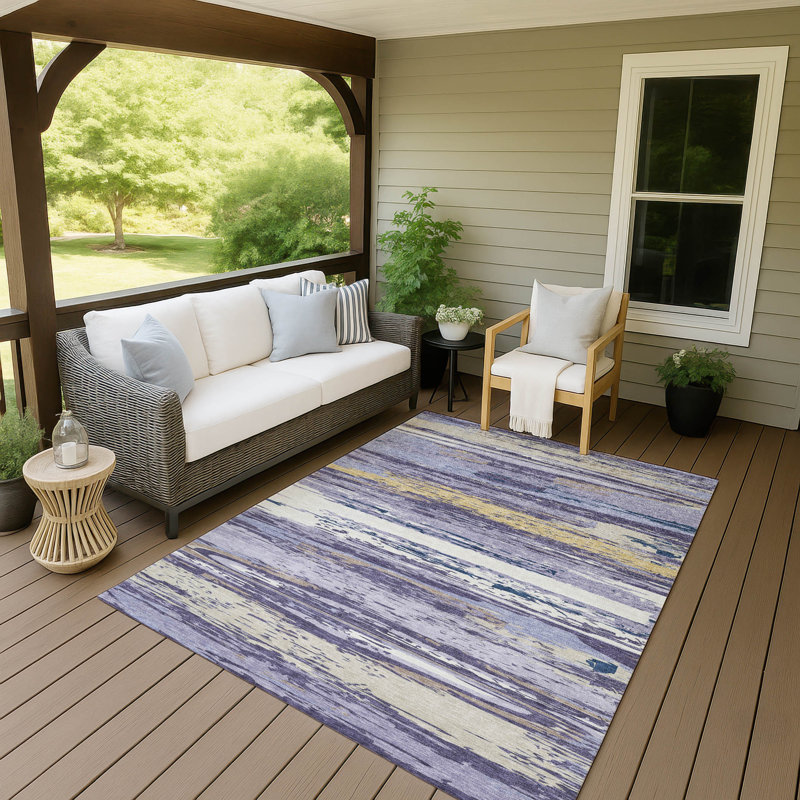 Machine Washable Indoor/Outdoor Jeffery ACN2287 Stripes Rug, Rectangle 10 pi x 14 pi