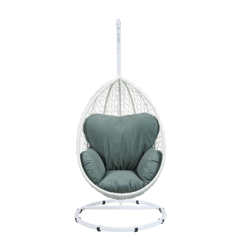 Chaise suspendue Simona en tissu vert et osier blanc, Vert, Blanc