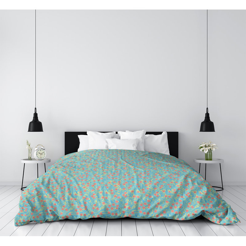 Housse de couette Katelyn Elizabeth, Housse de couette simple TG, Bleu sarcelle / jaune / rose, Polyester brossé