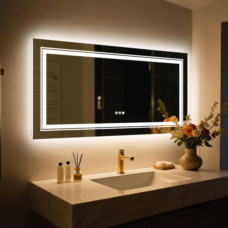 Ashawnti LED Illuminated Bathroom Mirror with Fog-Free Touch Sensor, 60cm H x 120cm W