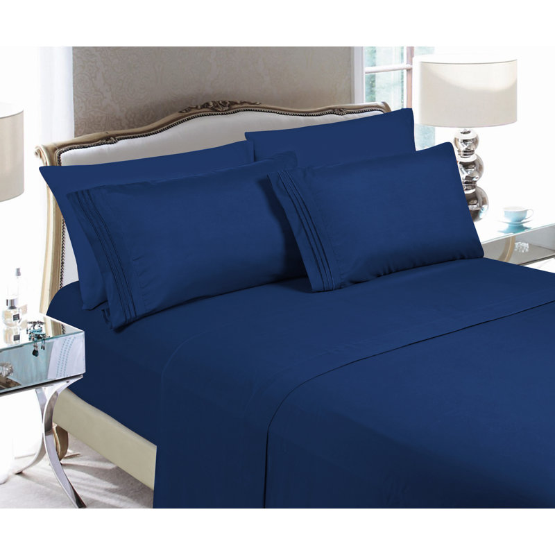 Microfiber Sheet Set with Deep Pocket Fitted Sheet, Navy Blue, Twin Sheet Set with 2 Pillowcases