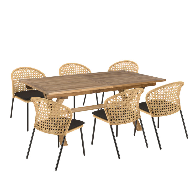 Madarisse 6 - Person Patio Dining Set with Rectangular Table , Cushions Included, Cream/Black, Black