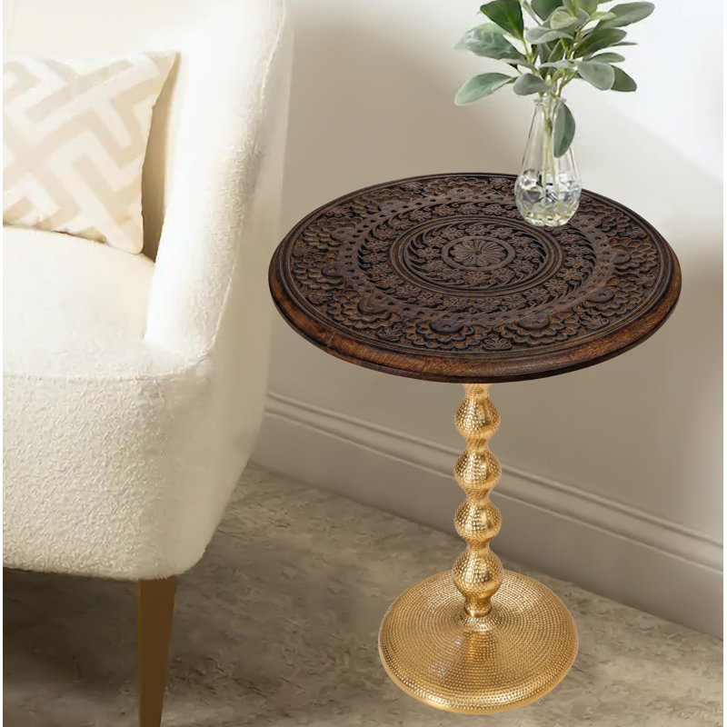 Hand-Carved Boho Folding Side Table