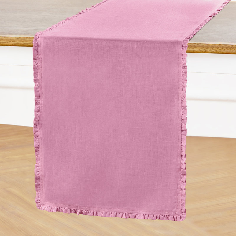 Juliette Ruffle - 100% Pure Linen Table Runner, 120" x 14", Flamingo Pink