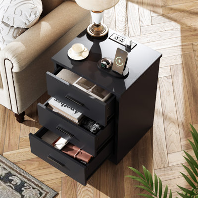 Farmhouse 3 Drawer Bedroom Dresser, Wood Tall Chest of Drawers,Nightstand Closet Storage for Bedroom by Winston Porter