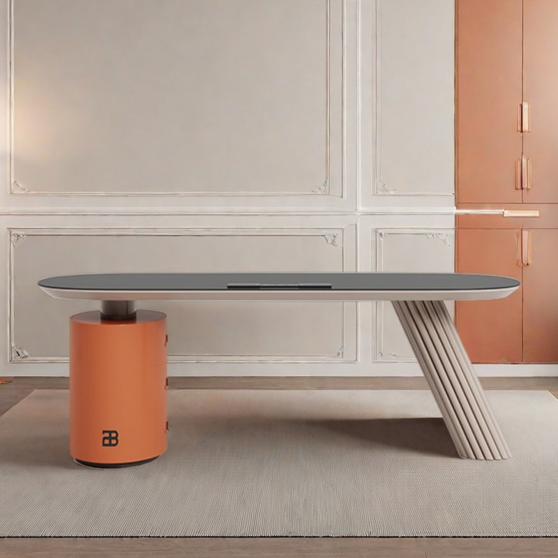 Bureau en granite avec bureau simple, Orange/crème, H 29,53 po x l 62,99 po x P 27,56 po