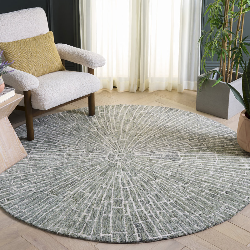 Marquee 507 Hand Tufted Wool/Cotton Starburst Rug in Light Green/Beige, Round 6'