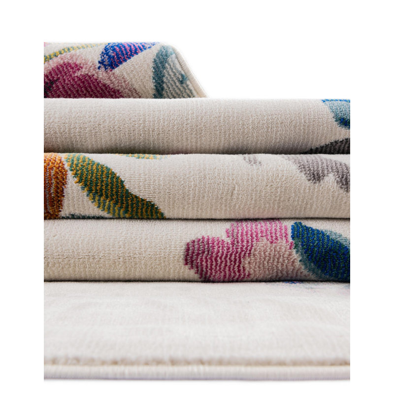 Aludra Floral Green/Purple/Blue/Ivory/Gray/Orange Area Rug, Rectangle 6'1" x 9'
