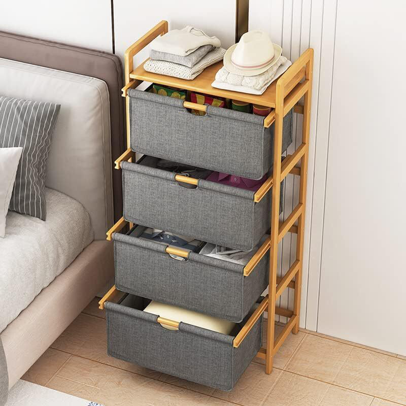 Bamboo Shelf 4 Drawers with a Row – Eco-Friendly Storage Organizer with Practical Design