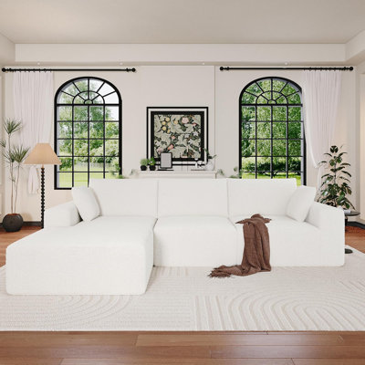 108”Modular Sectional Sofa, 4 Seat Cloud Sectional Couch For Living Room With Deep Seat, Modern L-Shape Couch With Oversized Chaise, Upholstered Couches With Waist Pillows,No Assembly Required(White)