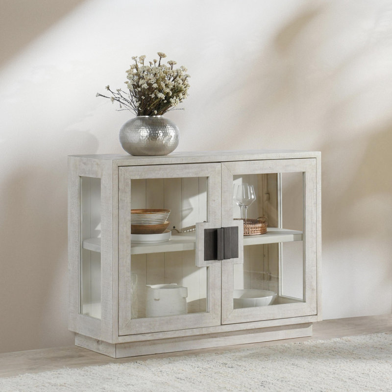Daniella Solid Wood Accent Cabinet, White, Brass