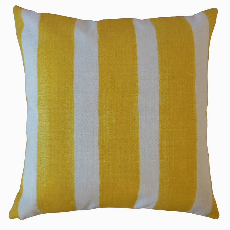 Housse de coussin intérieure / extérieure en polyester orange Nico, 24 po x 24 po, White/Yellow, Plumes