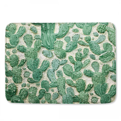 Green Cactus Illustration Bath Mat