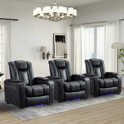 36.22" W Luxurious Power Recliner Home Theater Seating with Adjustable Headrest & Cup Holders & Ambient Light Strap