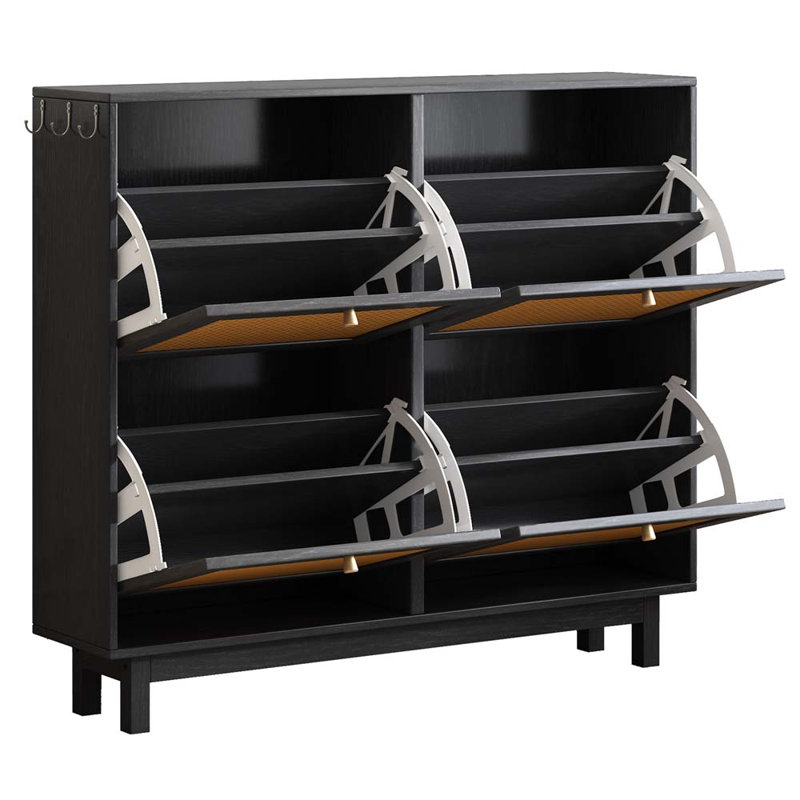Armoire à chaussures Highworth Rattan Boho, Noir