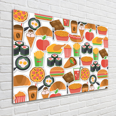 Glass Print Wall Art 100X70cm Image Printed On Glass Decorative Wall Picture Behind Toughened / Tempered Safety Real Glass For Kitchen & Living Room Theme:Fast Food