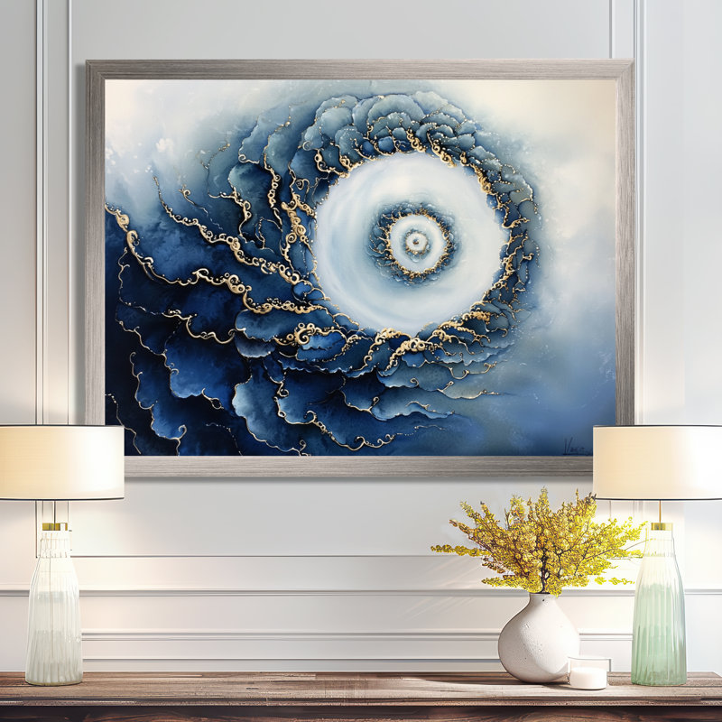 «Abstract Oceanic Spiral Profondeur III», reproduction d'art abstrait en spirale, Picture Framed Print, Argent argent