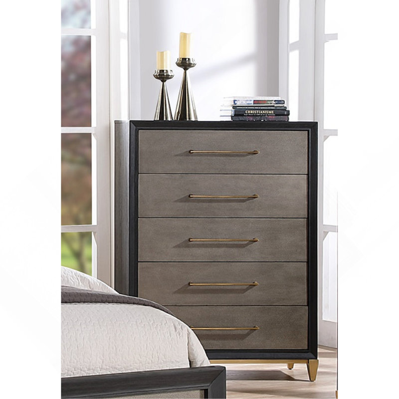 Commode haute 5 pièces en bois foncé brossé 1 pièce