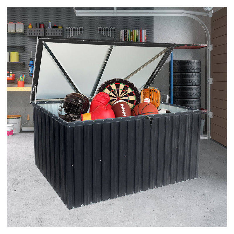 Boîte de rangement en métal 344 gallons, contenant de rangement extérieur résistant aux intempéries pour le patio, le jardin, les accessoires et les outils de piscine, noir