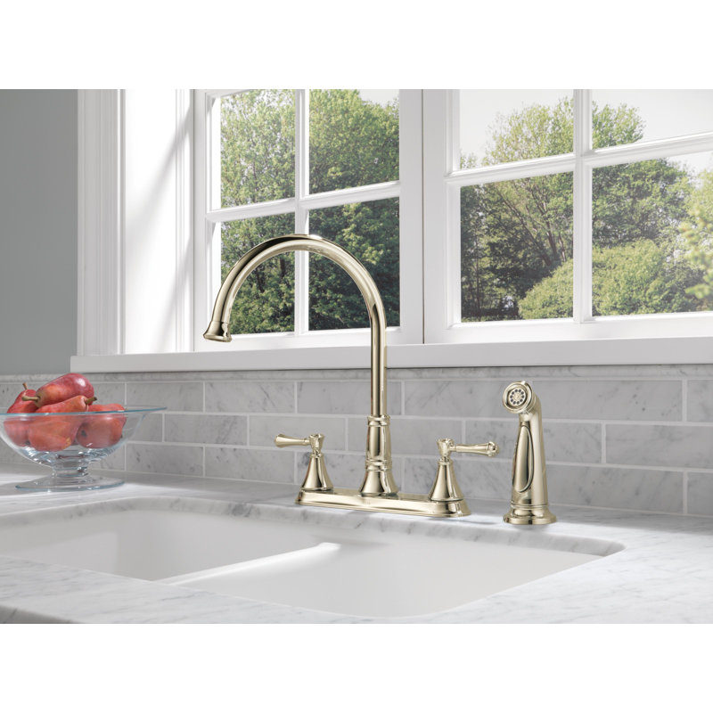 Cassidy Double Handle Kitchen Faucet with Side Spray, Brilliance Polished Nickel