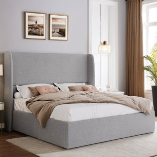 Upholstered Lift-Up Storage Bed with Wingback Headboard