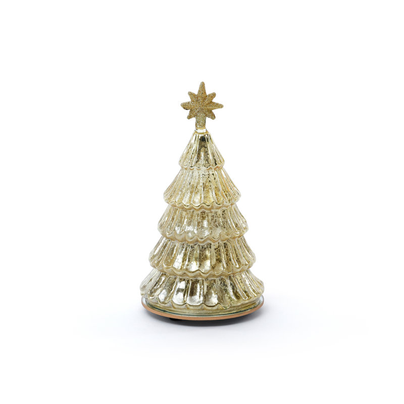Sapins de table en verre superposé à plusieurs couches avec lumières DEL scintillantes, ensemble de 2, Doré