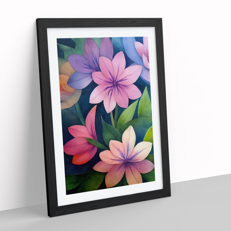 Beautiful Watercolour Flowers No.4 - Wall Art, 36cm H x 27cm W x 2cm D, Black Framed, White