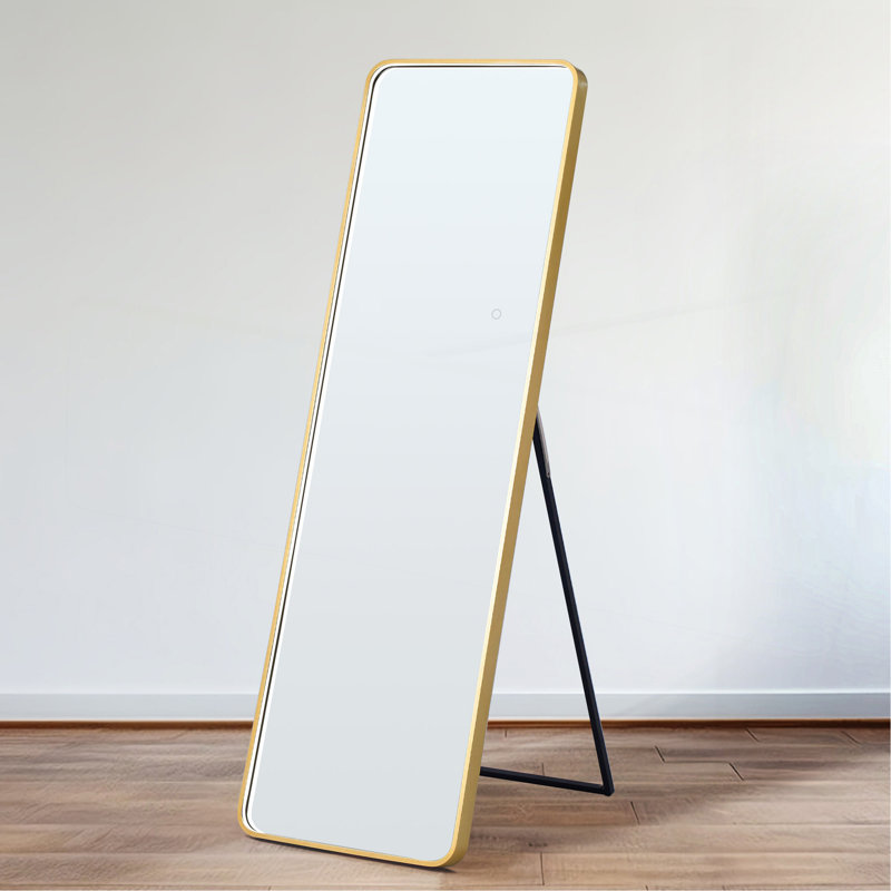 Miroir pleine longueur à DEL avec lumières - 3 lumières à intensité variable, cadre doré, miroir de plancher autoportant pour la chambre à coucher, le salon et la boutique de mariage