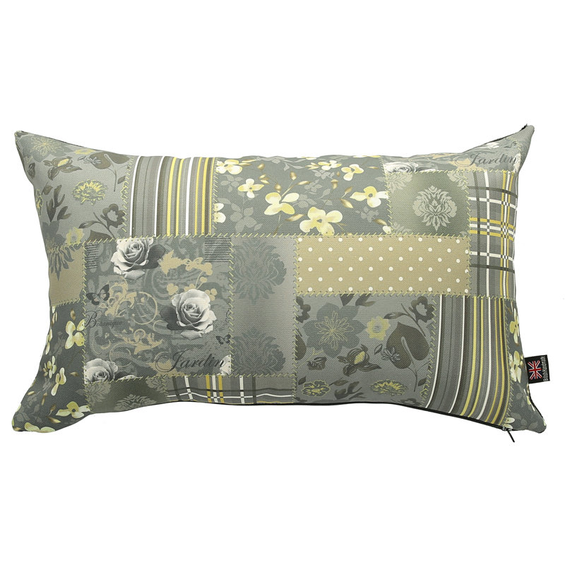 Chaska Patchwork Rectangular Throw Cushion, Grey/Green
