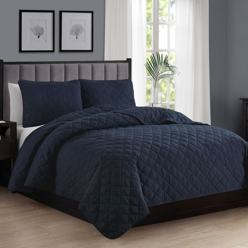Ensemble de courtepointe en microfibre diamant réversible - Basics by Wayfair ™, Marine