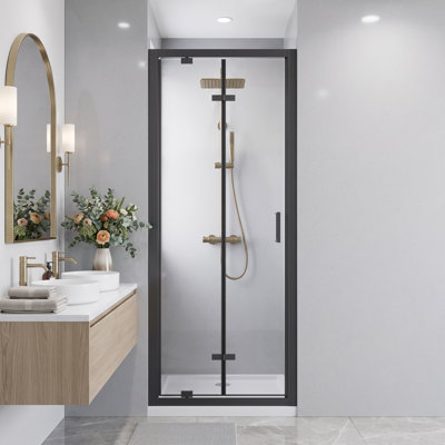 30 in. W x 72 in. H Matte Black Aluminum Framed Bi-Fold Shower Door, 1/4" Clear Tempered Glass