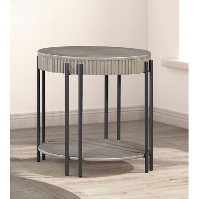 1pc Round End Table with Storage Shelf Black Brown Tan / Beige Finish Wooden Modern Furniture
