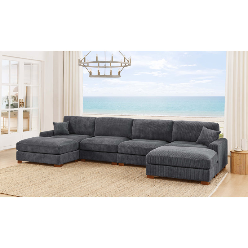 Canapé-lit modulaire 6 pièces, Gris, H 34 po x l 158 po x P 67,5 po