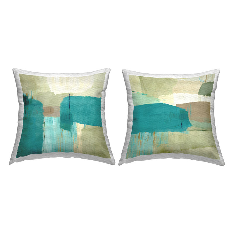 Teal Geometric Abstract 2 Piece Outdoor Printed Pillow Set by Flora Kouta