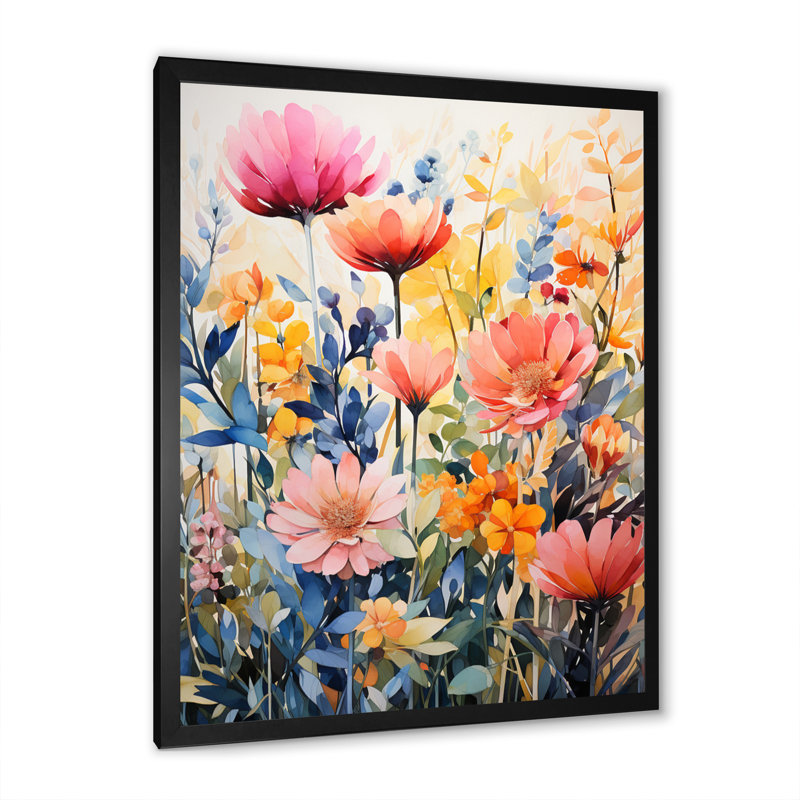 Fleurs multicolores, collage III - impression sur toile florale, Cadre photo noir, H 20 po x l 12 po x P 1 po