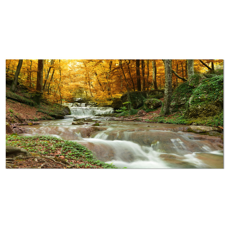 Large Yellow Trees Forest Waterfall Canvas Print