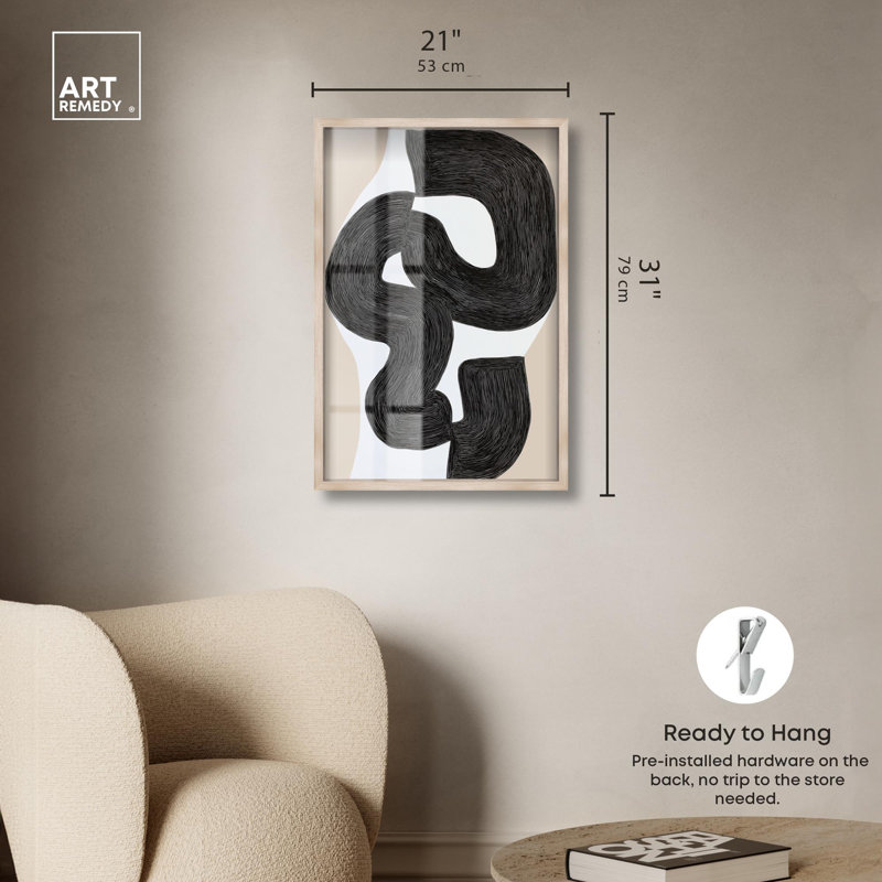 Impression «Shadowbox» de formation III, art minimaliste noir par Art Remedy, H 31 po x l 21 po, Crème, crème