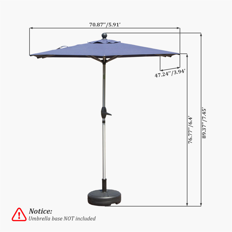 Parasol de patio rectangulaire avec fonction de levage et d'inclinaison à manivelle (base non incluse), Bleu clair