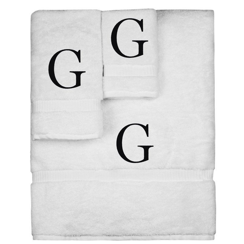 Ensemble de serviettes monogrammées - ensemble de 3 - lettre-bloc, G, Blanc / noir