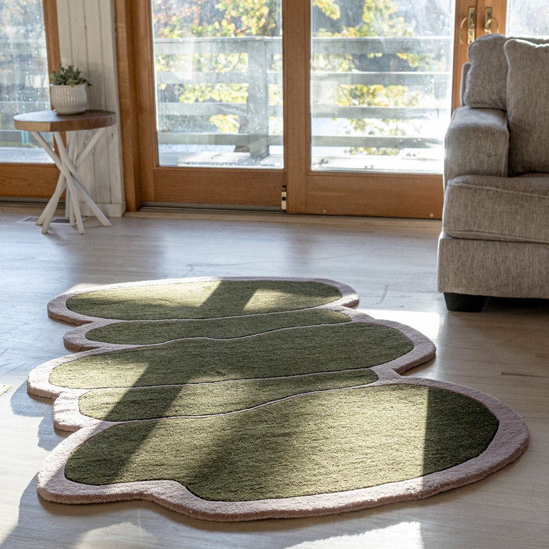 Whimsical Green and Pink Handwoven Wool Kids Area Rug, 6' x 9'
