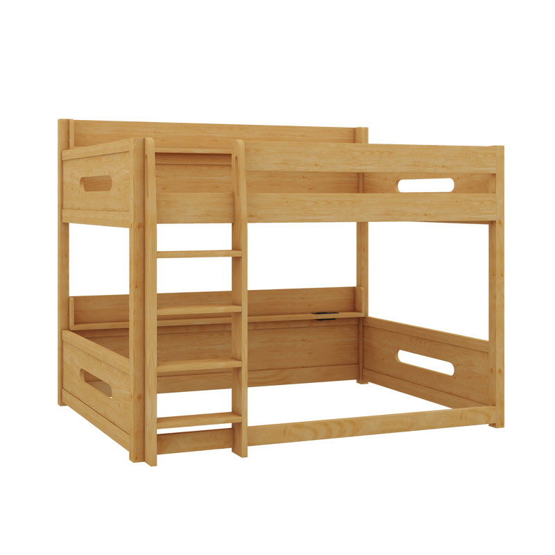Queen Over Queen Bunk Bed With Storage Shelves & USB Charging Ports, Wood