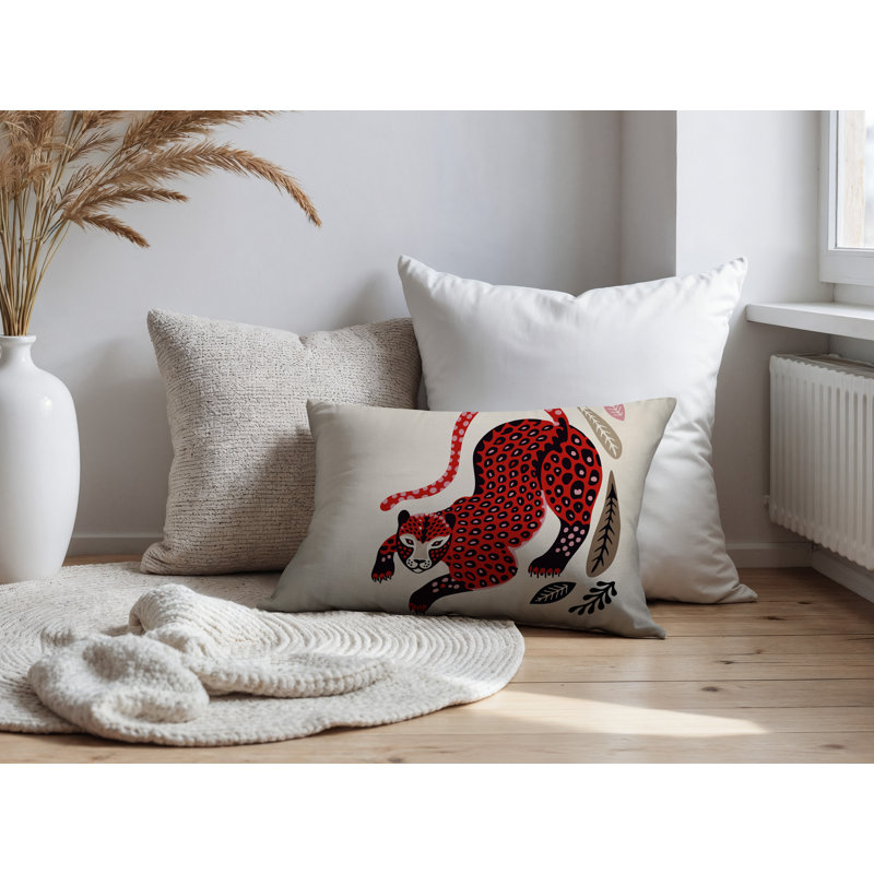 Coussin lombaire réversible intérieur / extérieur Gino Leopard, Rectangle H 14 po x l 20 po, Rouge