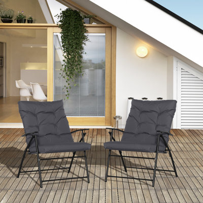 Ensemble de 2 chaises d'extérieur pliantes, chaises de camping rembourrées, grises