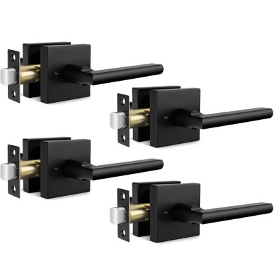 Black Door Levers Interior, Matte Black Privacy Door Lever, Square Black Door Lever Interior for Bathroom Bedroom (4 Pack)