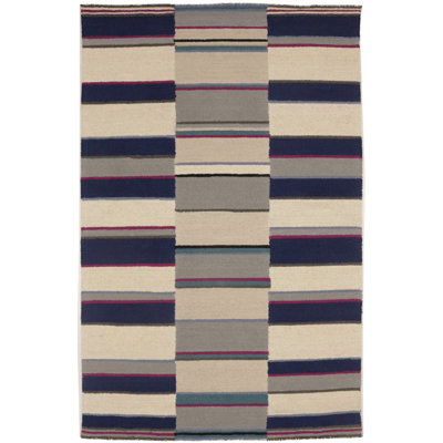 Tapis en laine touffeté à la main à motif géométrique multicolore