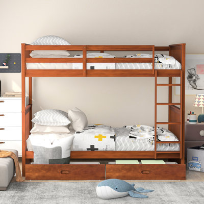 Lit superposé Twintwin avec rangement en noyer - et pièce de chambre à coucher pratique à deux espaces sécuritaire pour l'ameublement