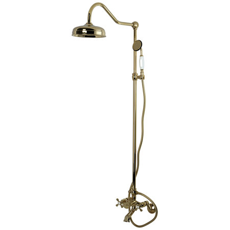 Kingston Brass Vintage Two-Handle 2-Hole Wall Mount Clawfoot Tub Faucet Package with Shower Combo and Hand Shower Kingston Brass