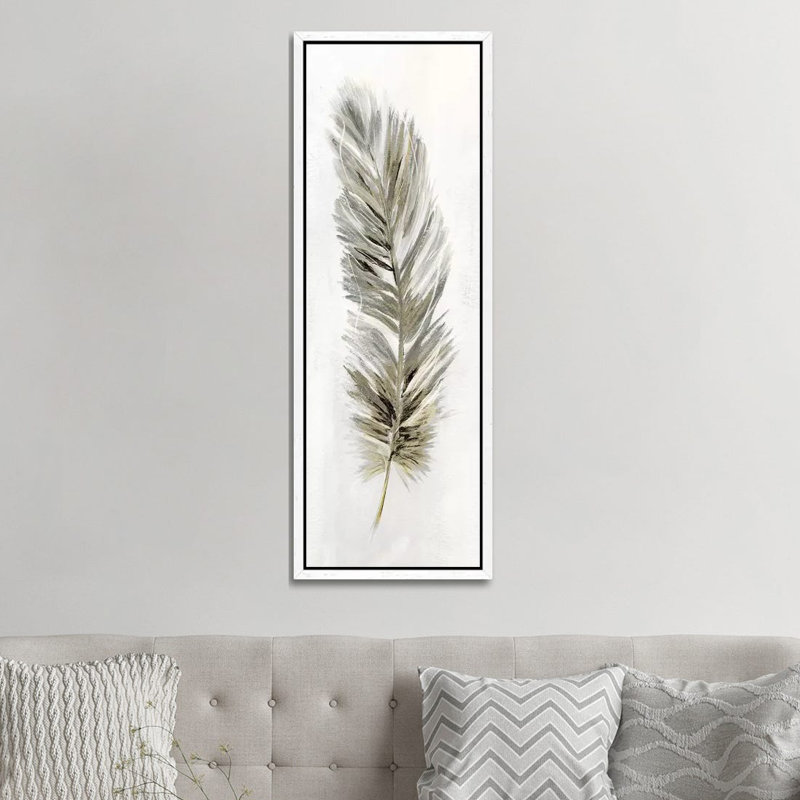 Plume Neutral II - Panoramic Painting on Canvas, 121.92 cm H x 40.64 cm W, White Framed