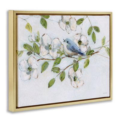 Oiseau bleu sur un cadre flottant en cornouiller, design par Sally Swatland
